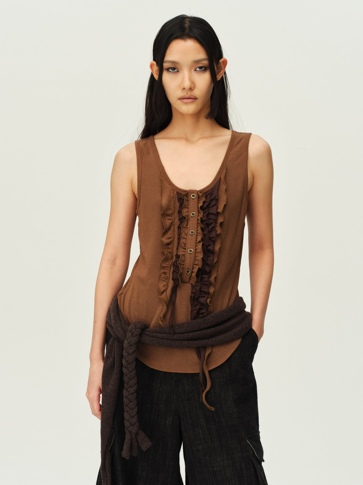 Wool Henley Ruffle Vest