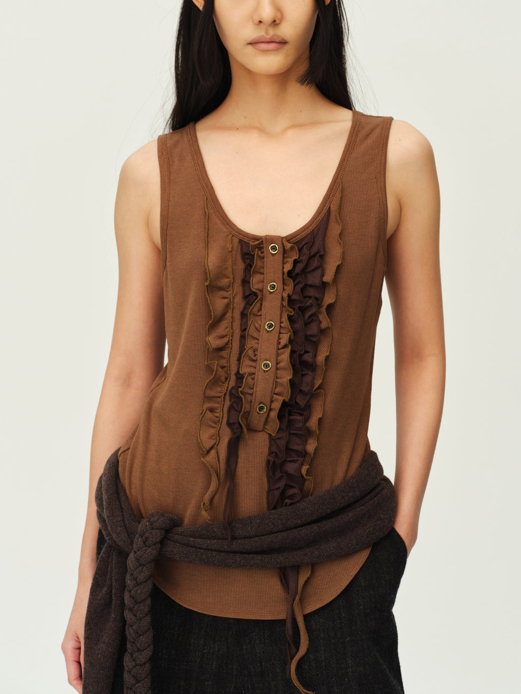 Wool Henley Ruffle Vest