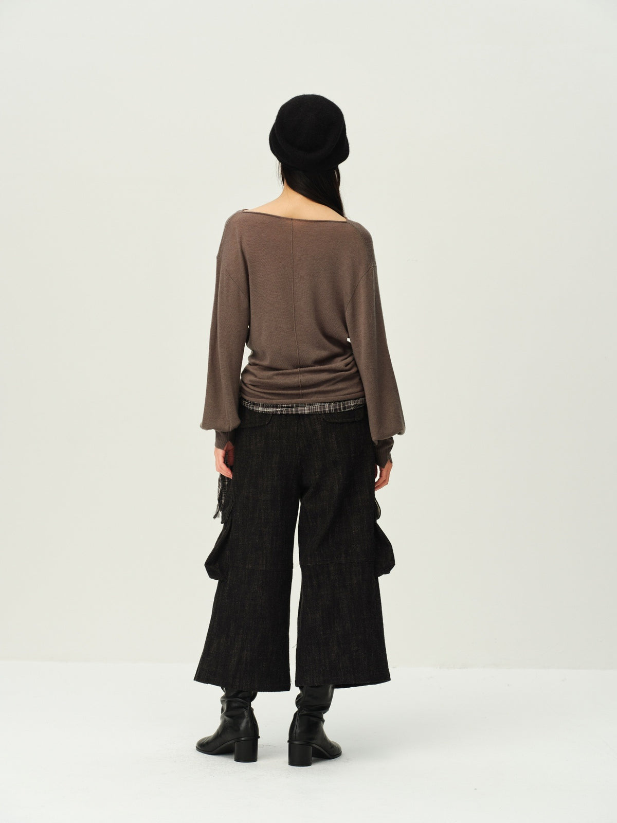 Reversible Wool Cowl-Neck Knit Top