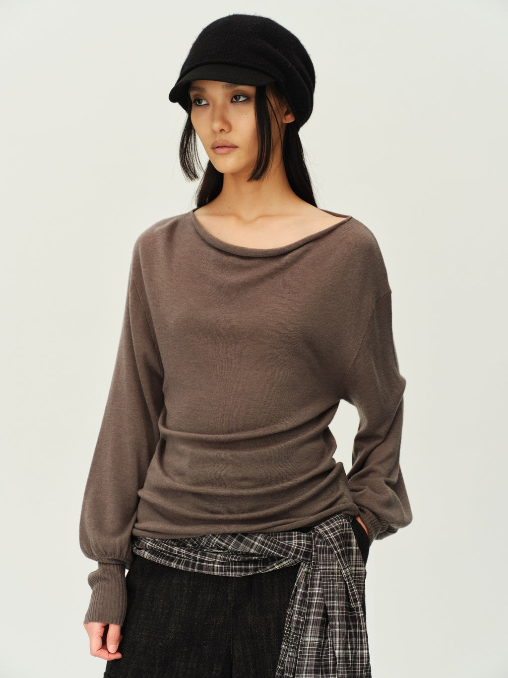Reversible Wool Cowl-Neck Knit Top