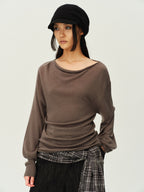 Reversible Wool Cowl-Neck Knit Top