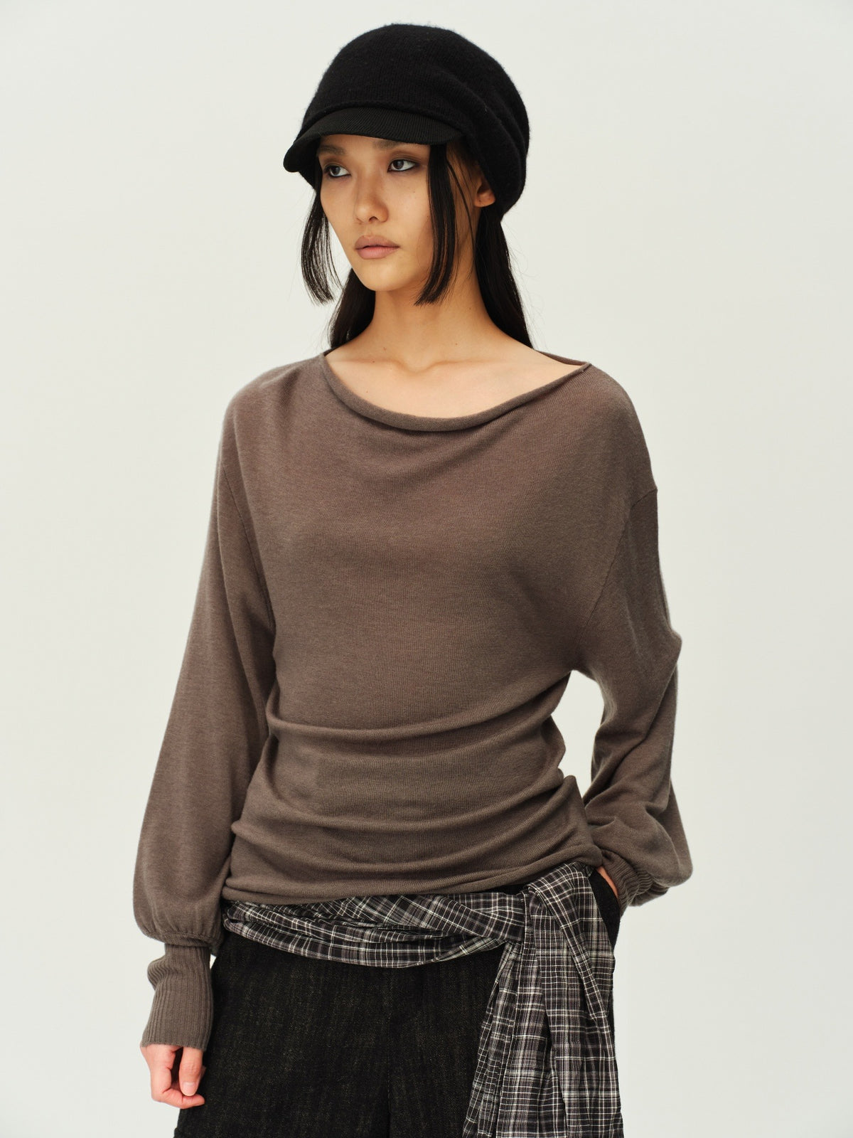 Reversible Wool Cowl-Neck Knit Top