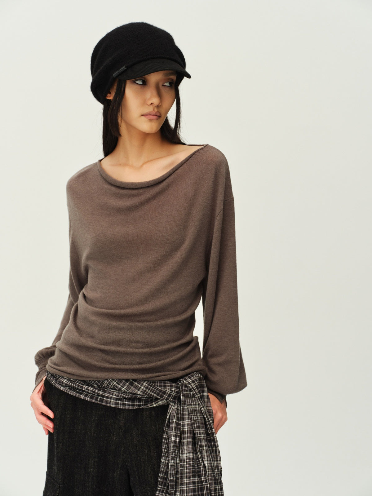 Reversible Wool Cowl-Neck Knit Top