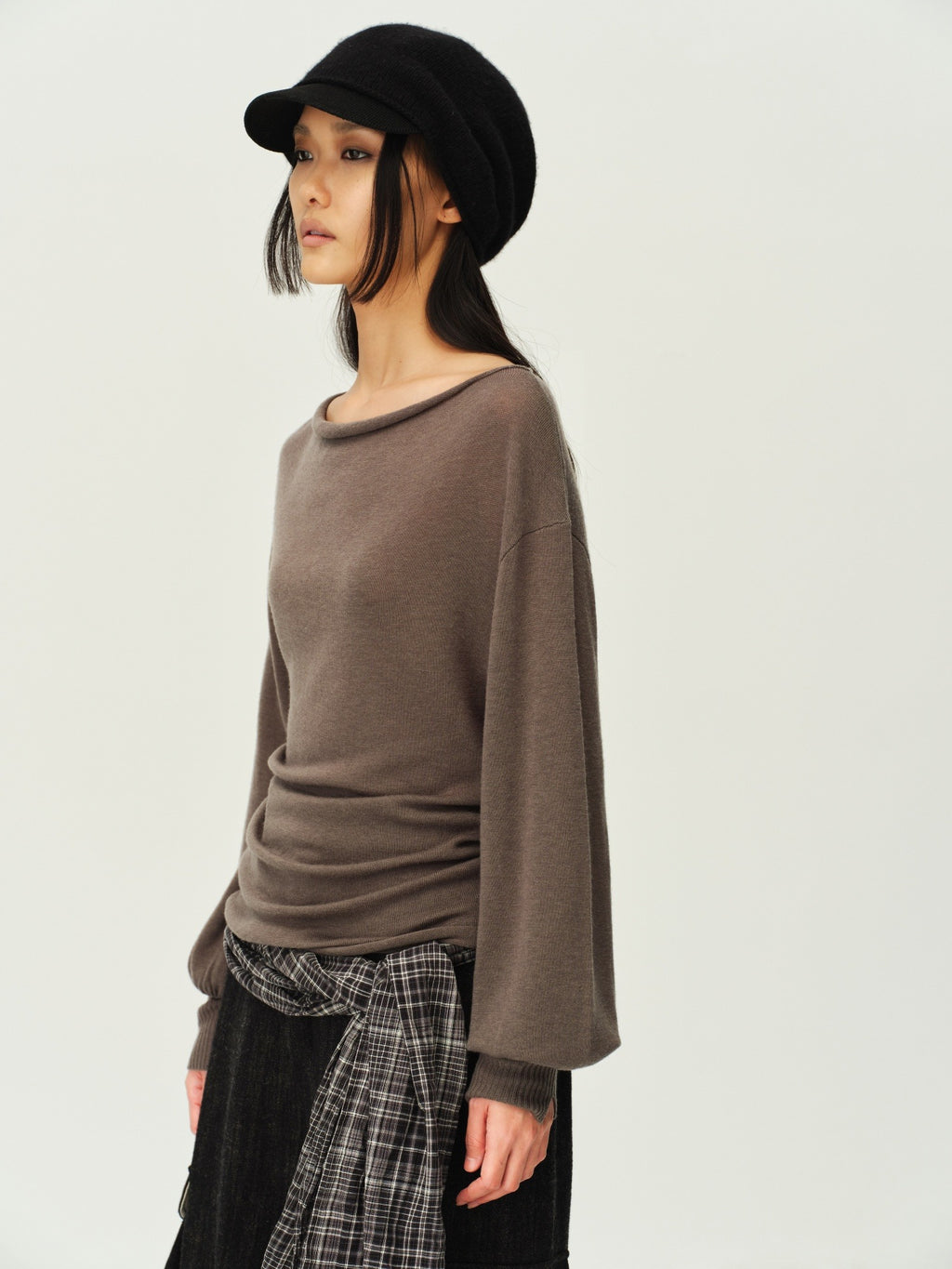 Reversible Wool Cowl-Neck Knit Top