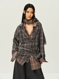 Vintage Plaid Scarf-Collar Shirt