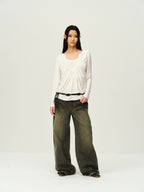 Faux Two-Piece U-Neck Knit Top