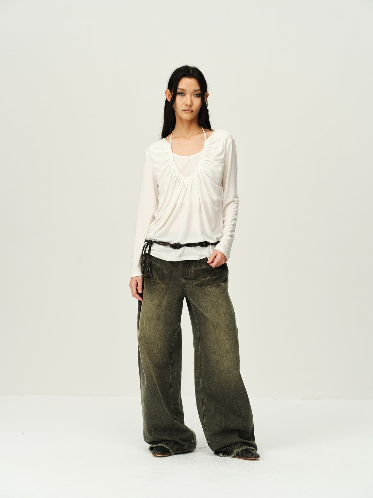 Faux Two-Piece U-Neck Knit Top