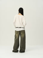 Embroidered Hem Washed Wide-Leg Jeans