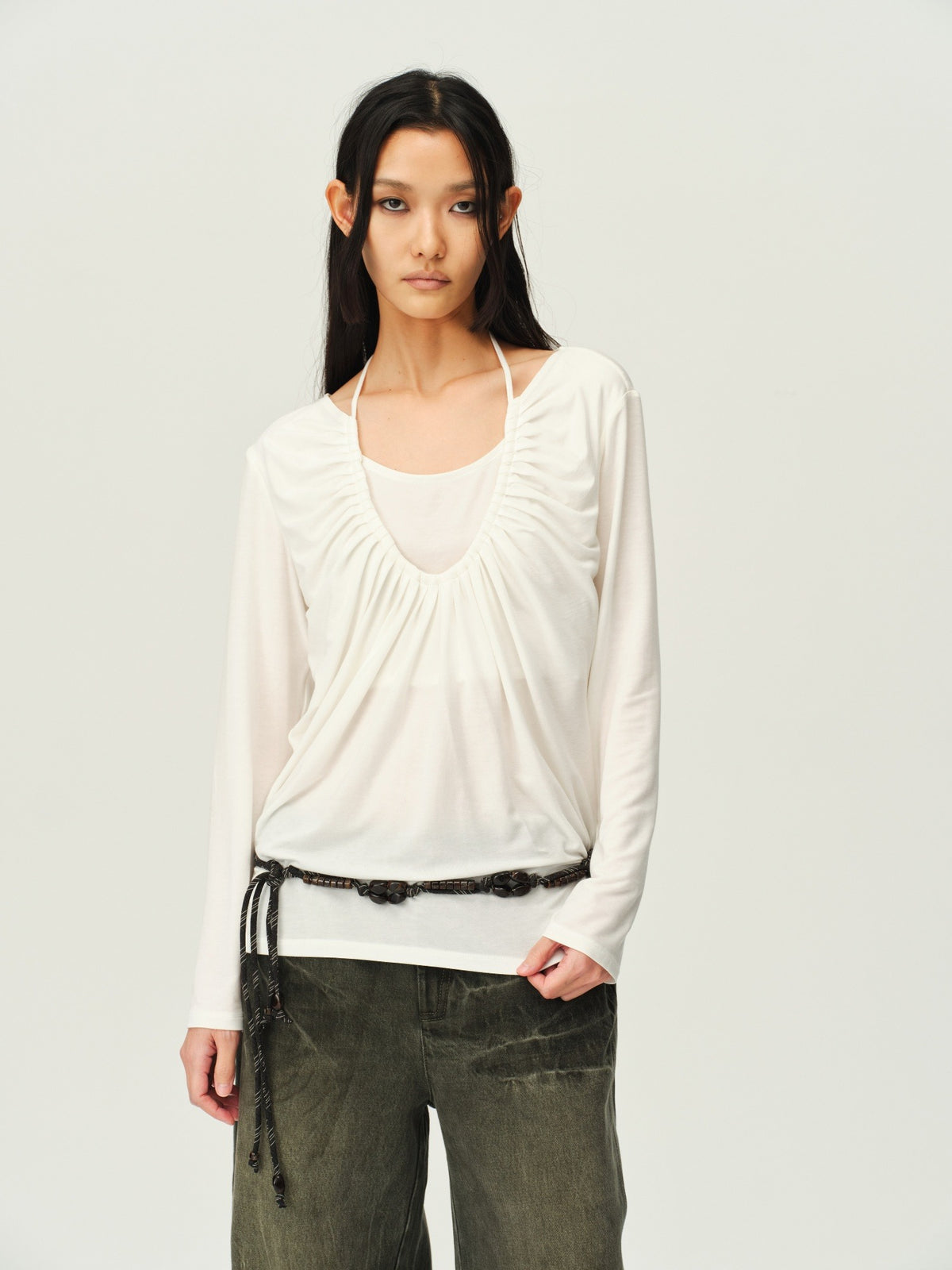 Faux Two-Piece U-Neck Knit Top