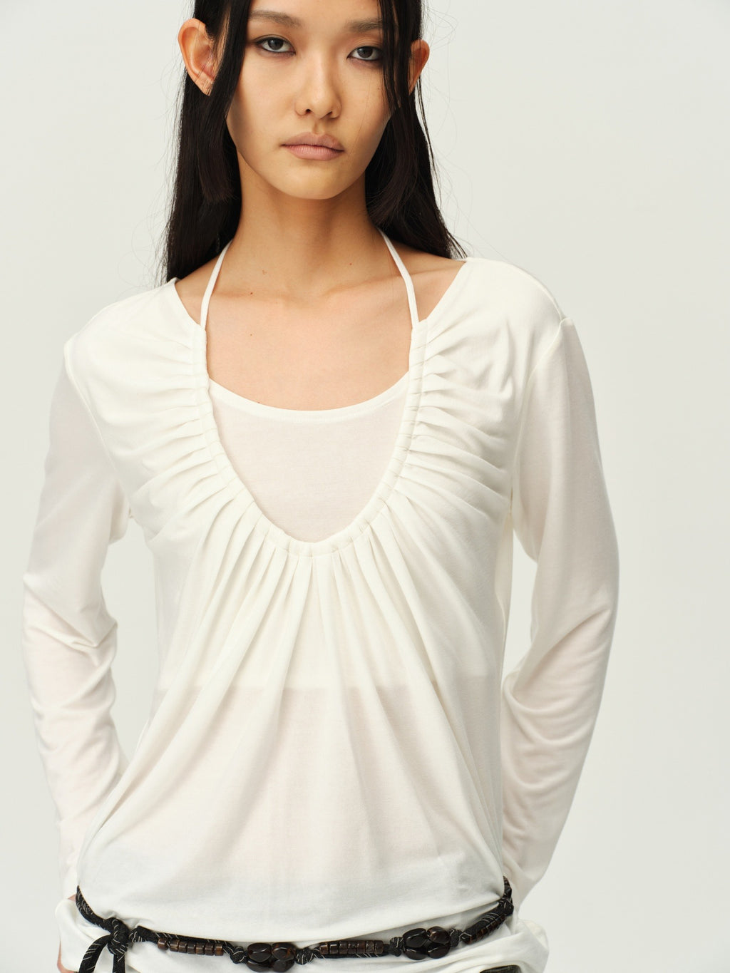 Faux Two-Piece U-Neck Knit Top