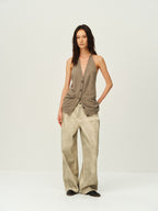Alpaca Wool Open-Back Halter Knit Top