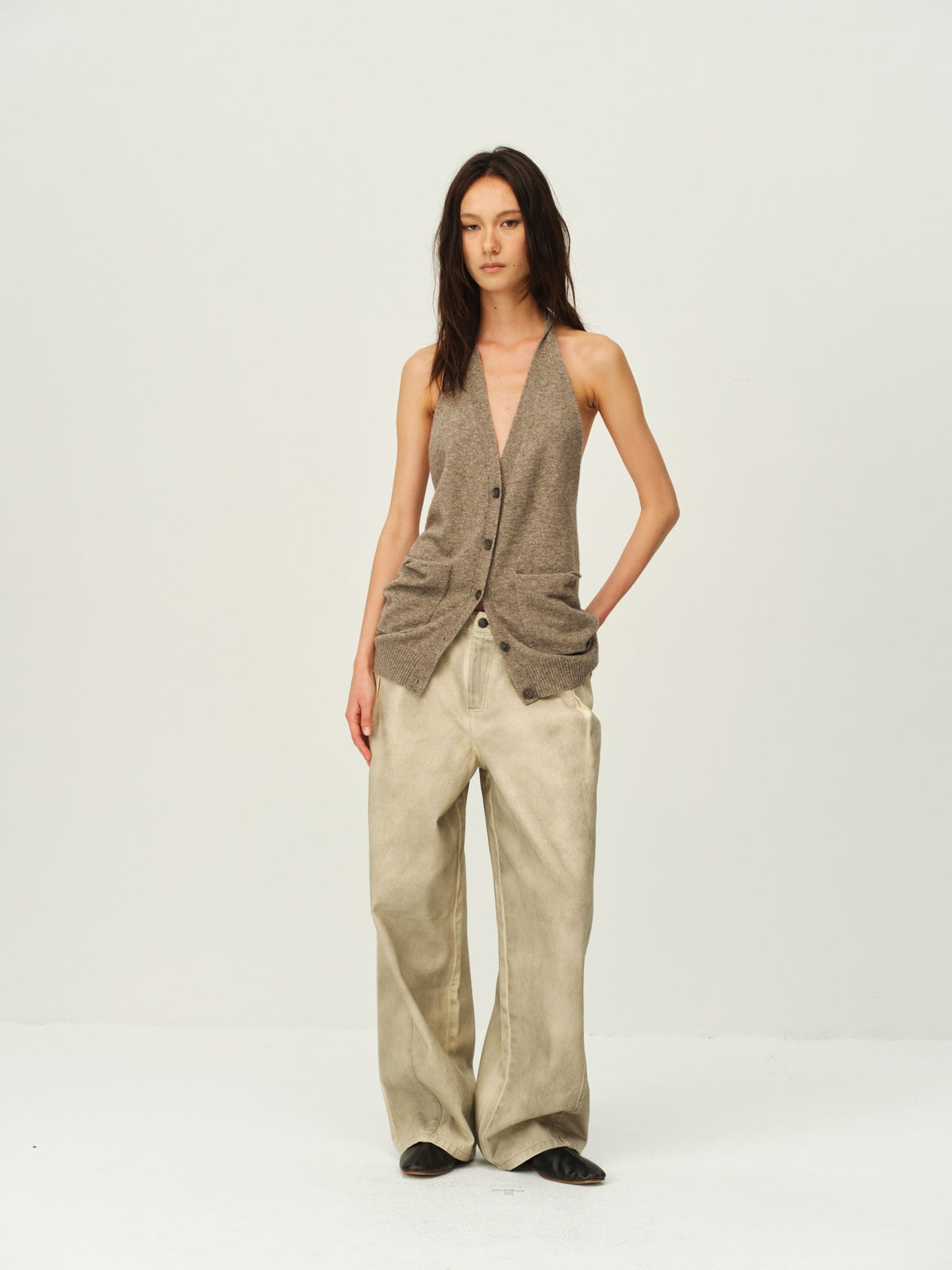 Alpaca Wool Open-Back Halter Knit Top