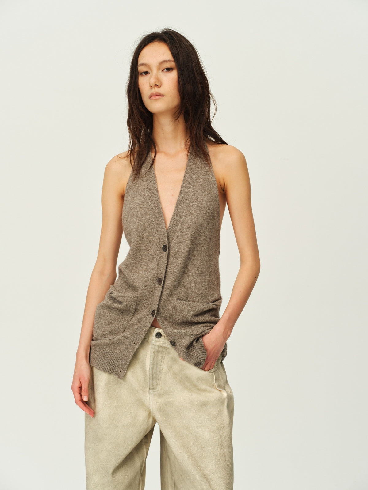 Alpaca Wool Open-Back Halter Knit Top