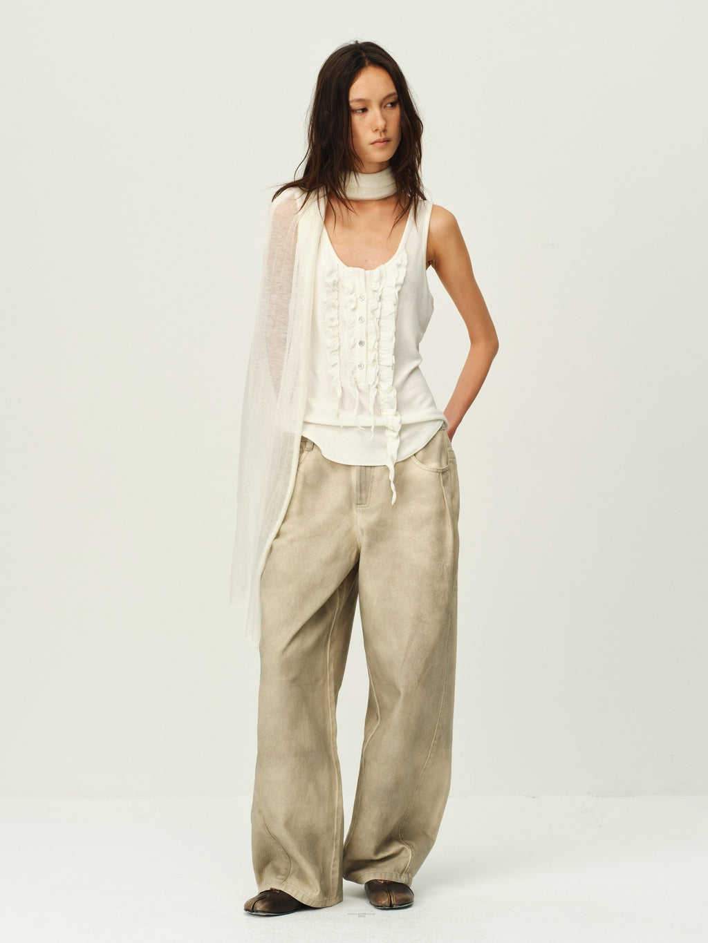 Wool Henley Ruffle Vest