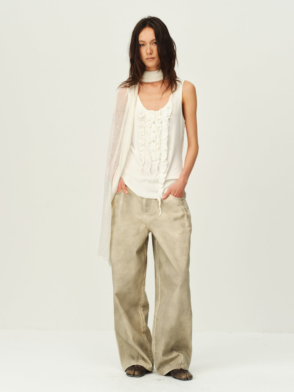 Wool Henley Ruffle Vest