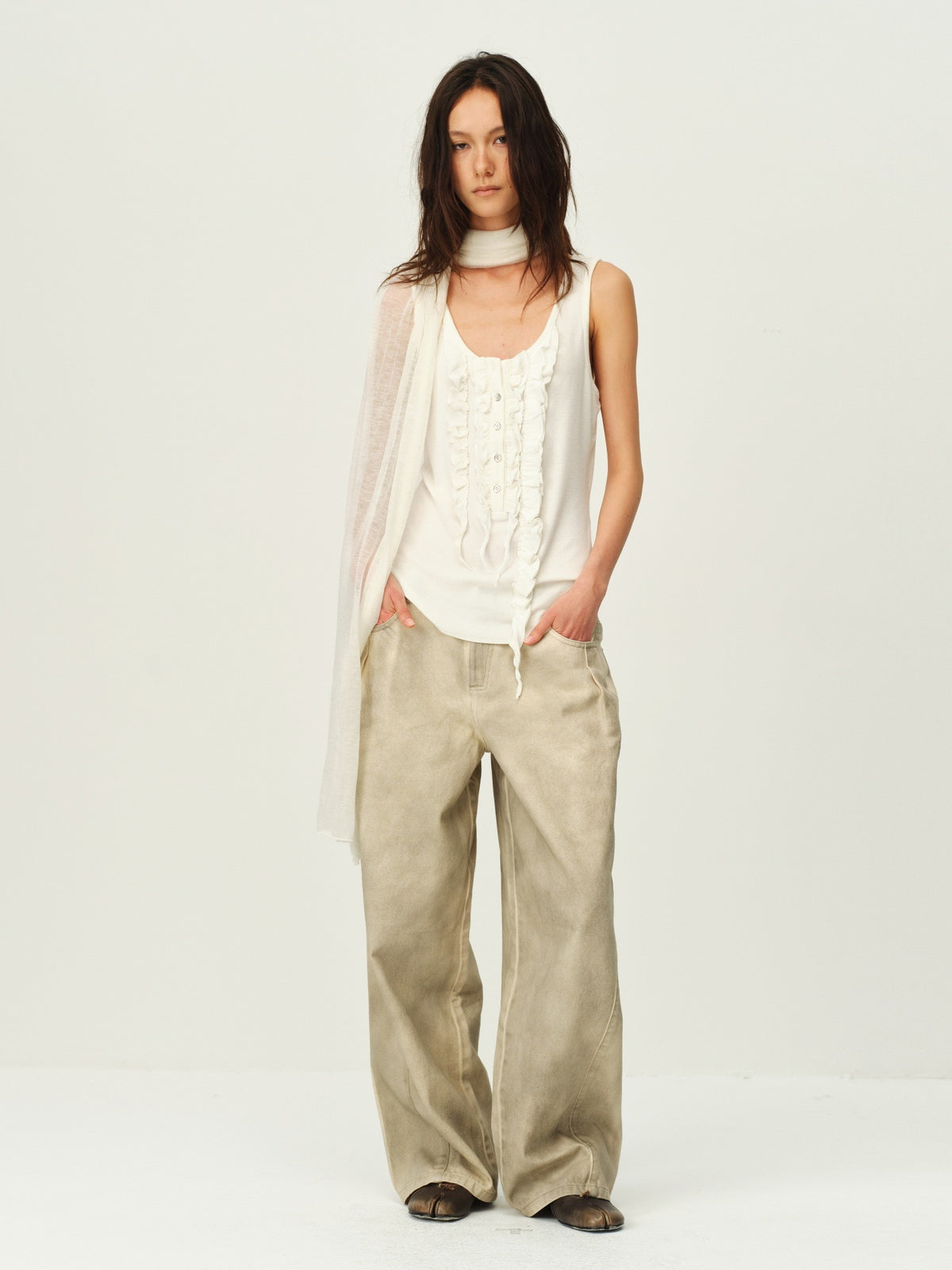 Wool Henley Ruffle Vest