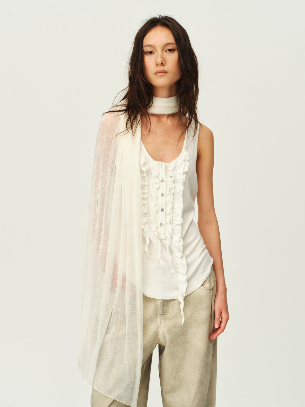 Wool Henley Ruffle Vest