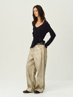 Twist-Hem U-Neck Long-Sleeve Tee