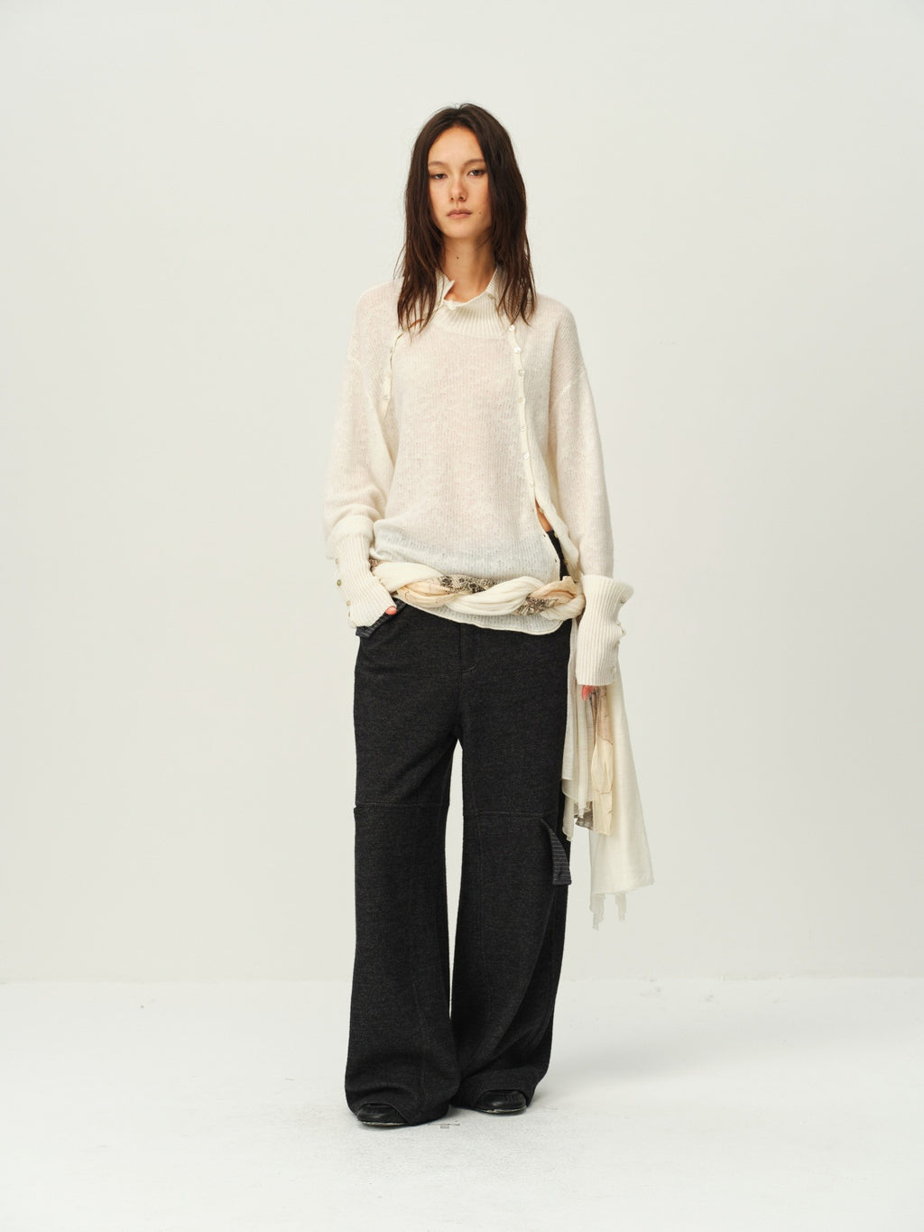 Alpaca Knit Lantern-Sleeve Sweater