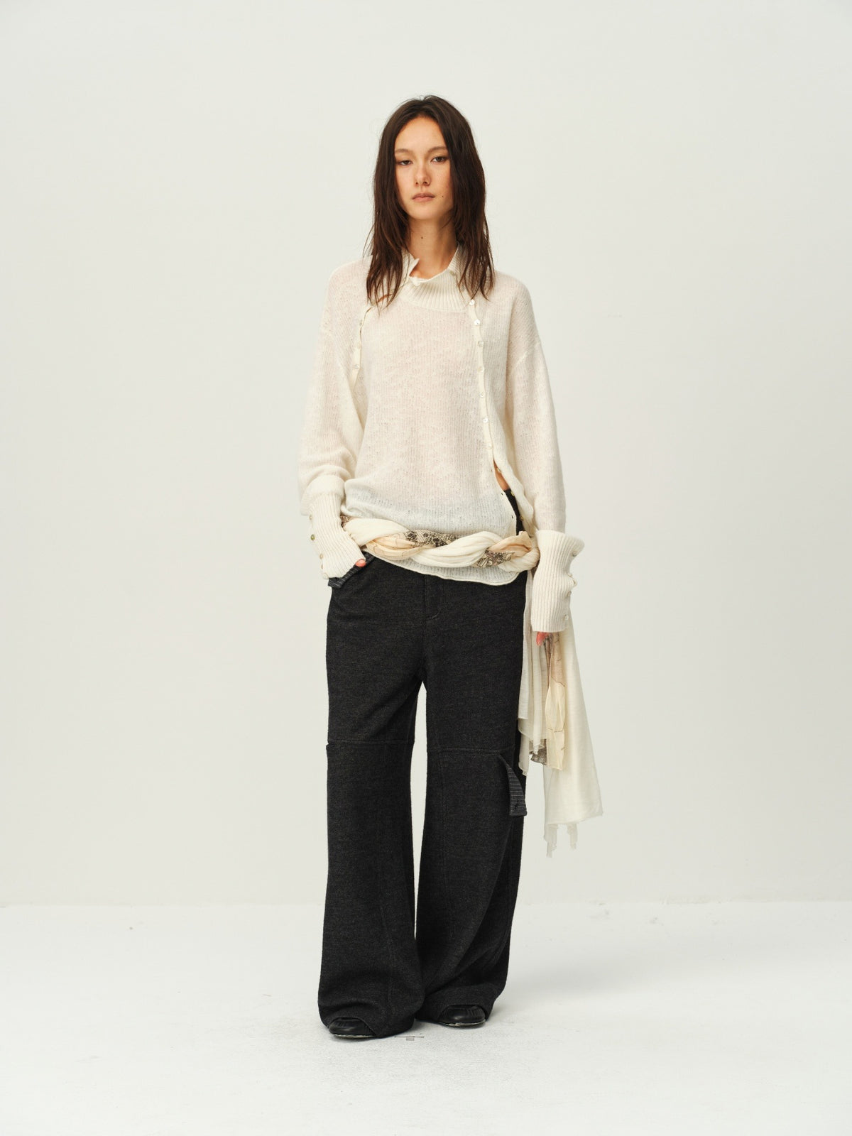 Alpaca Knit Lantern-Sleeve Sweater