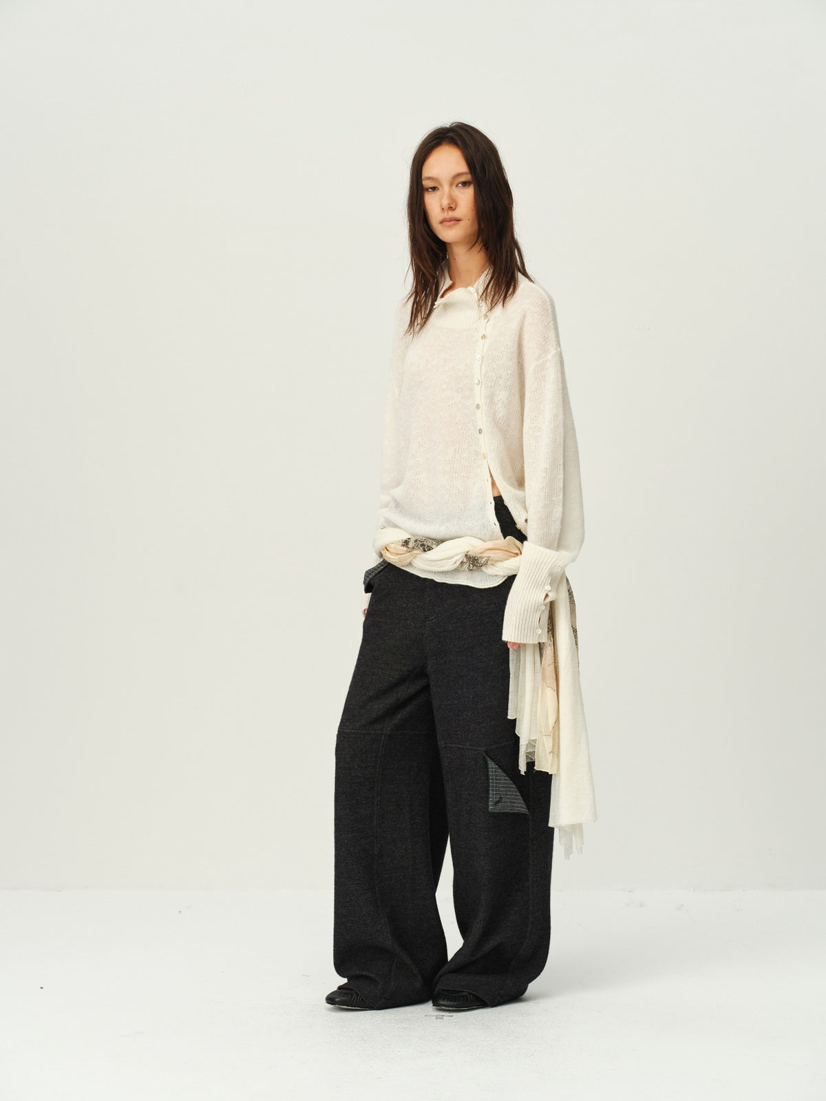 Alpaca Knit Lantern-Sleeve Sweater
