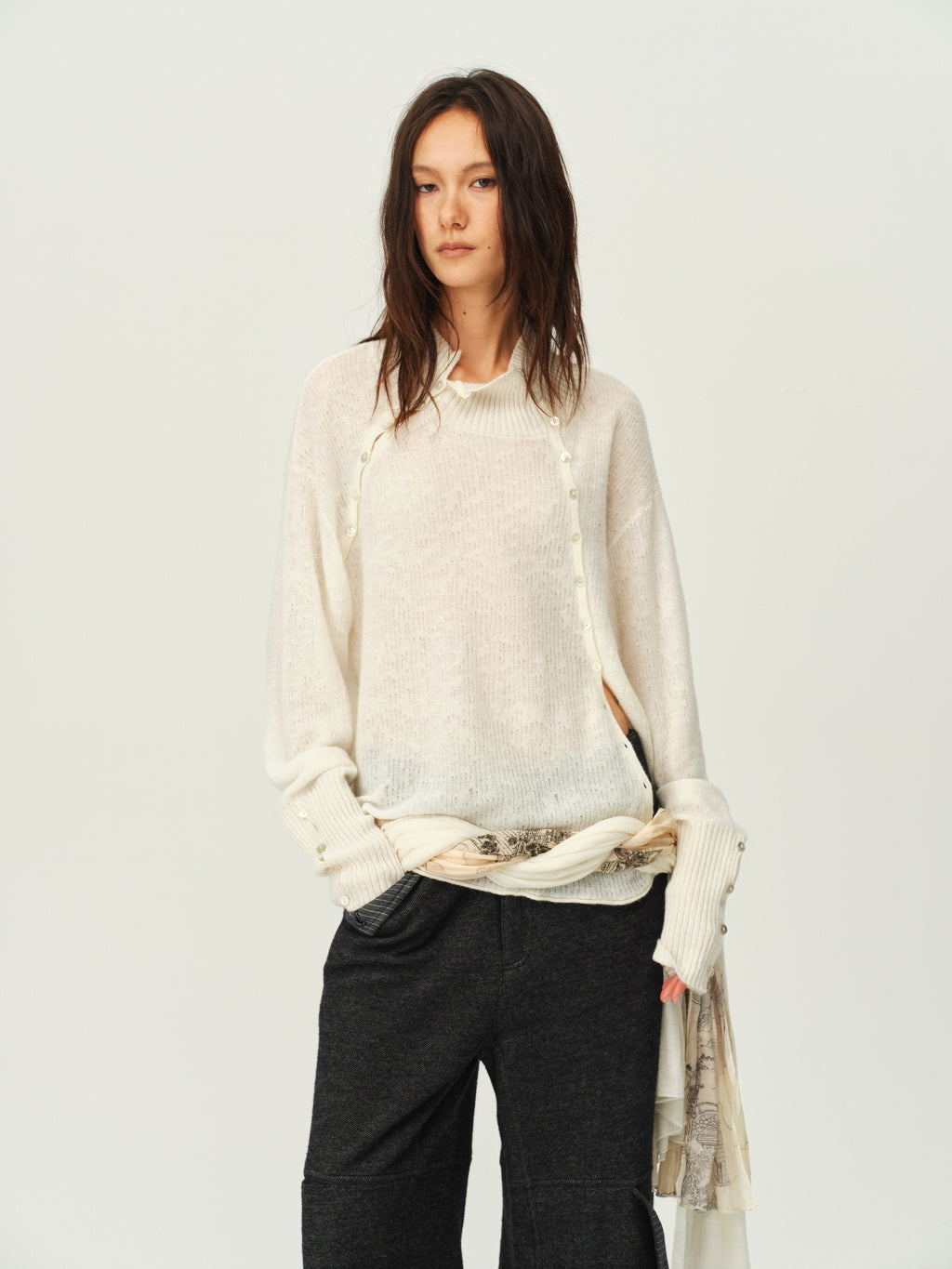 Alpaca Knit Lantern-Sleeve Sweater
