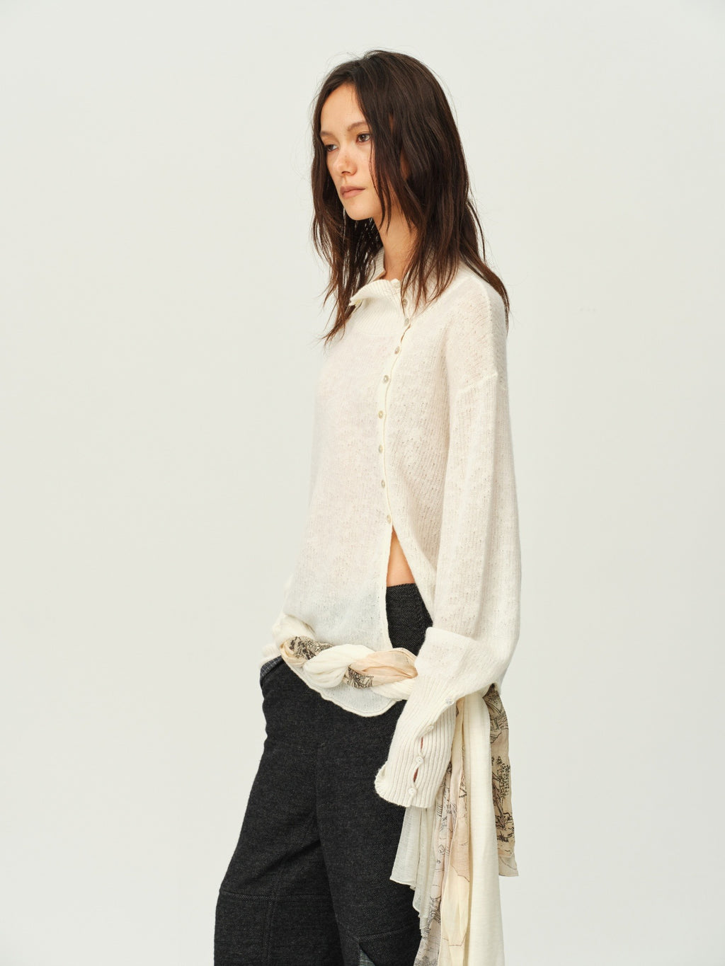 Alpaca Knit Lantern-Sleeve Sweater