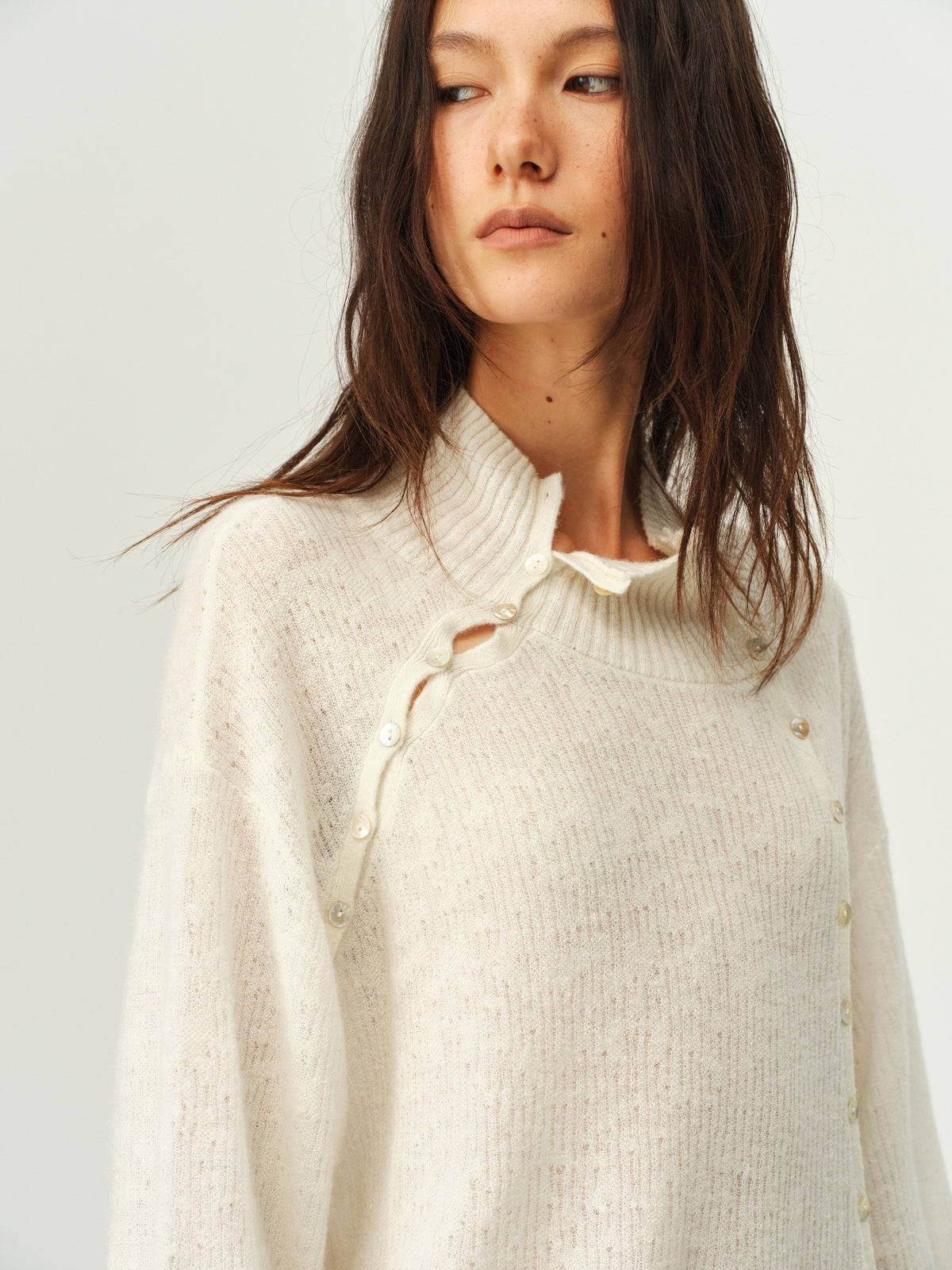 Alpaca Knit Lantern-Sleeve Sweater