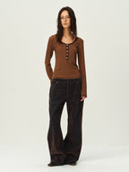 Wool-Blend Lace-Cuff Henley Top