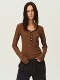 Wool-Blend Lace-Cuff Henley Top