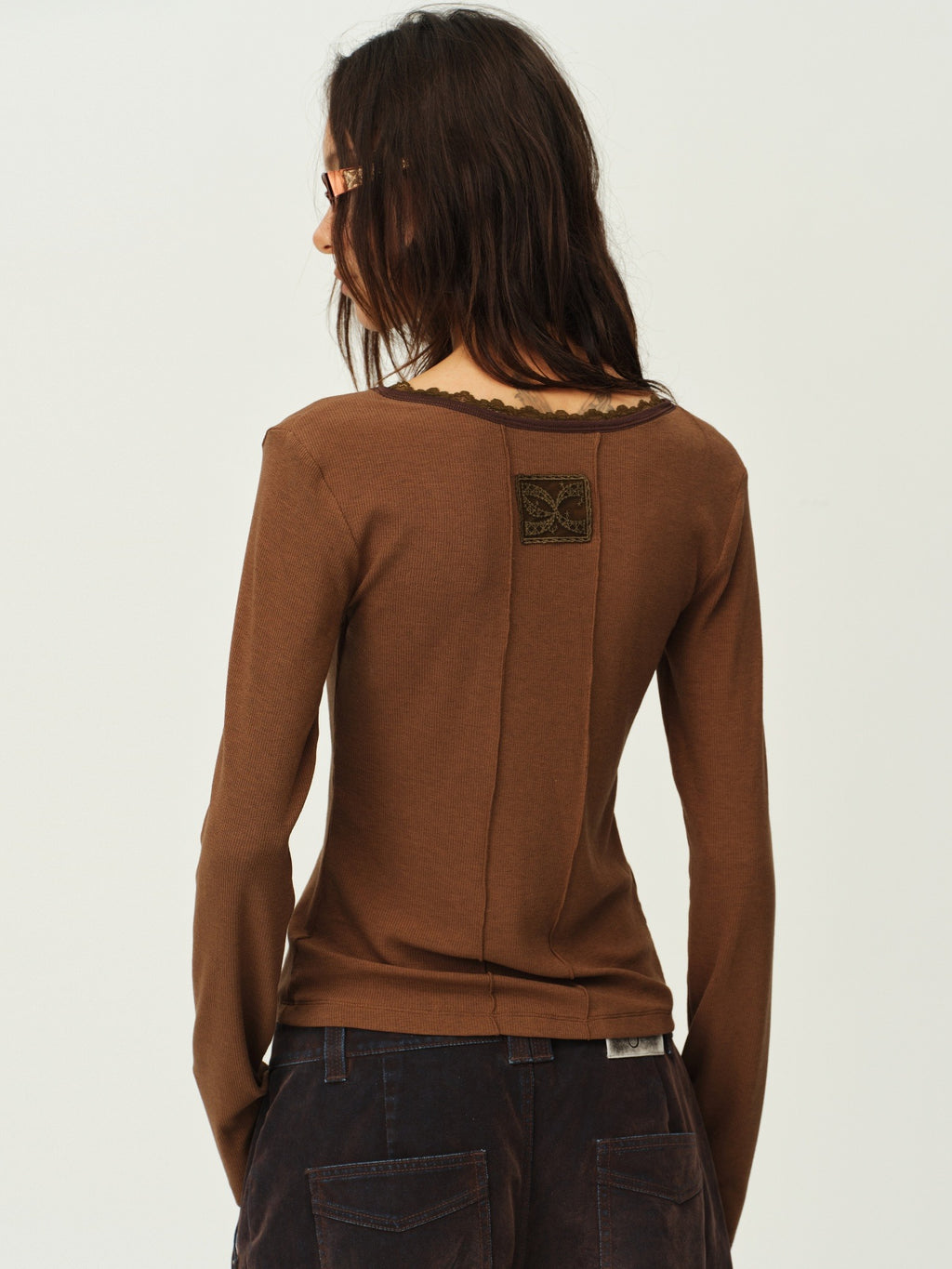 Wool-Blend Lace-Cuff Henley Top