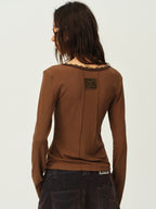 Wool-Blend Lace-Cuff Henley Top
