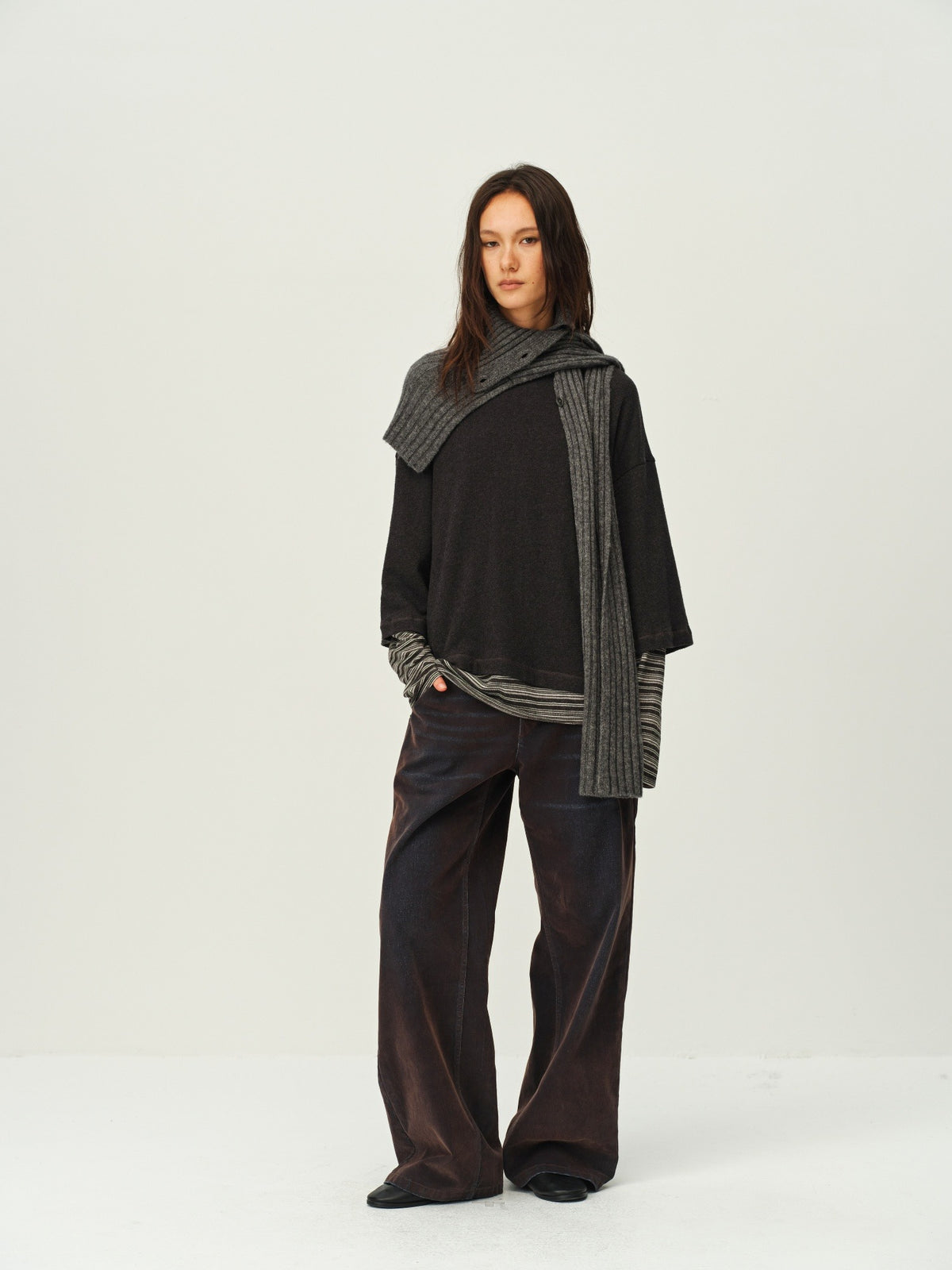 Wool Ribbed Knit Scarf