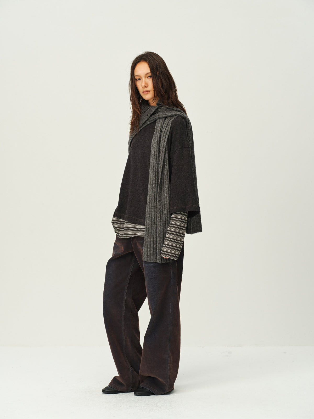 Wool Ribbed Knit Scarf