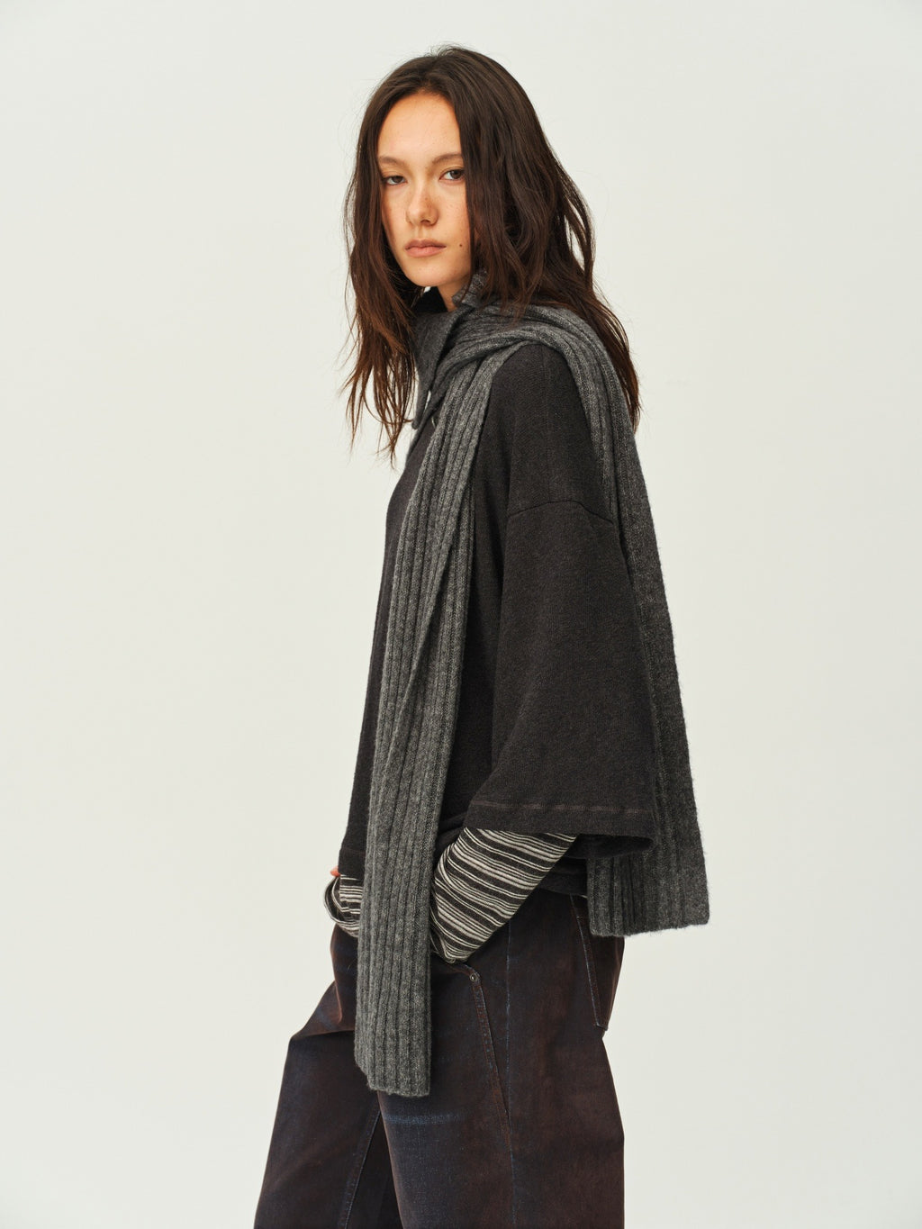 Wool Ribbed Knit Scarf