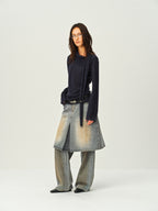 Faux Two-Piece Denim Culottes