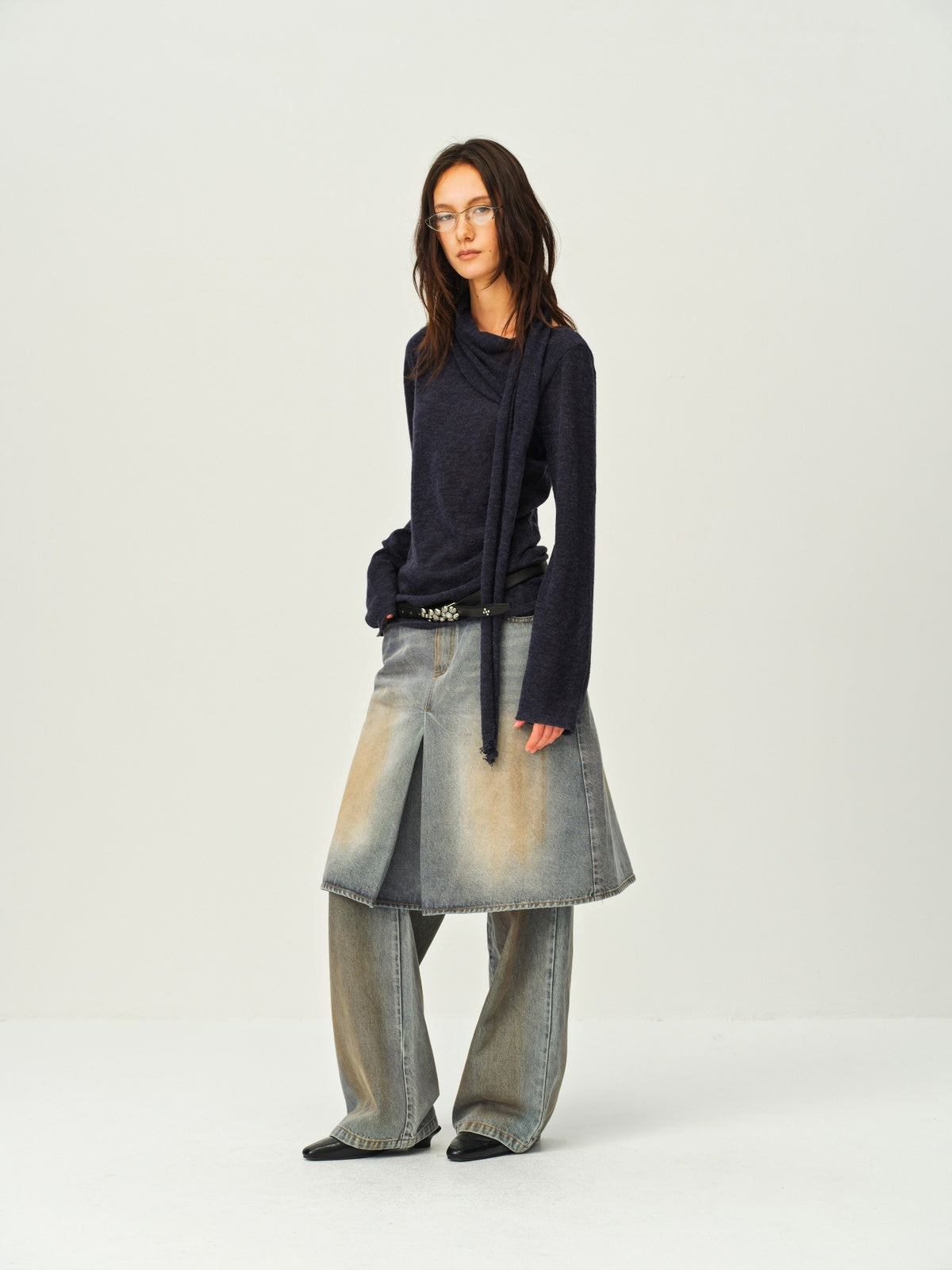 Faux Two-Piece Denim Culottes