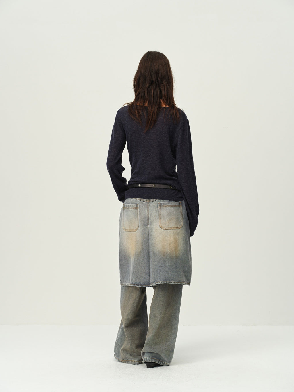 Wool Scarf-Collar Knit Sweater