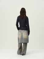Wool Scarf-Collar Knit Sweater