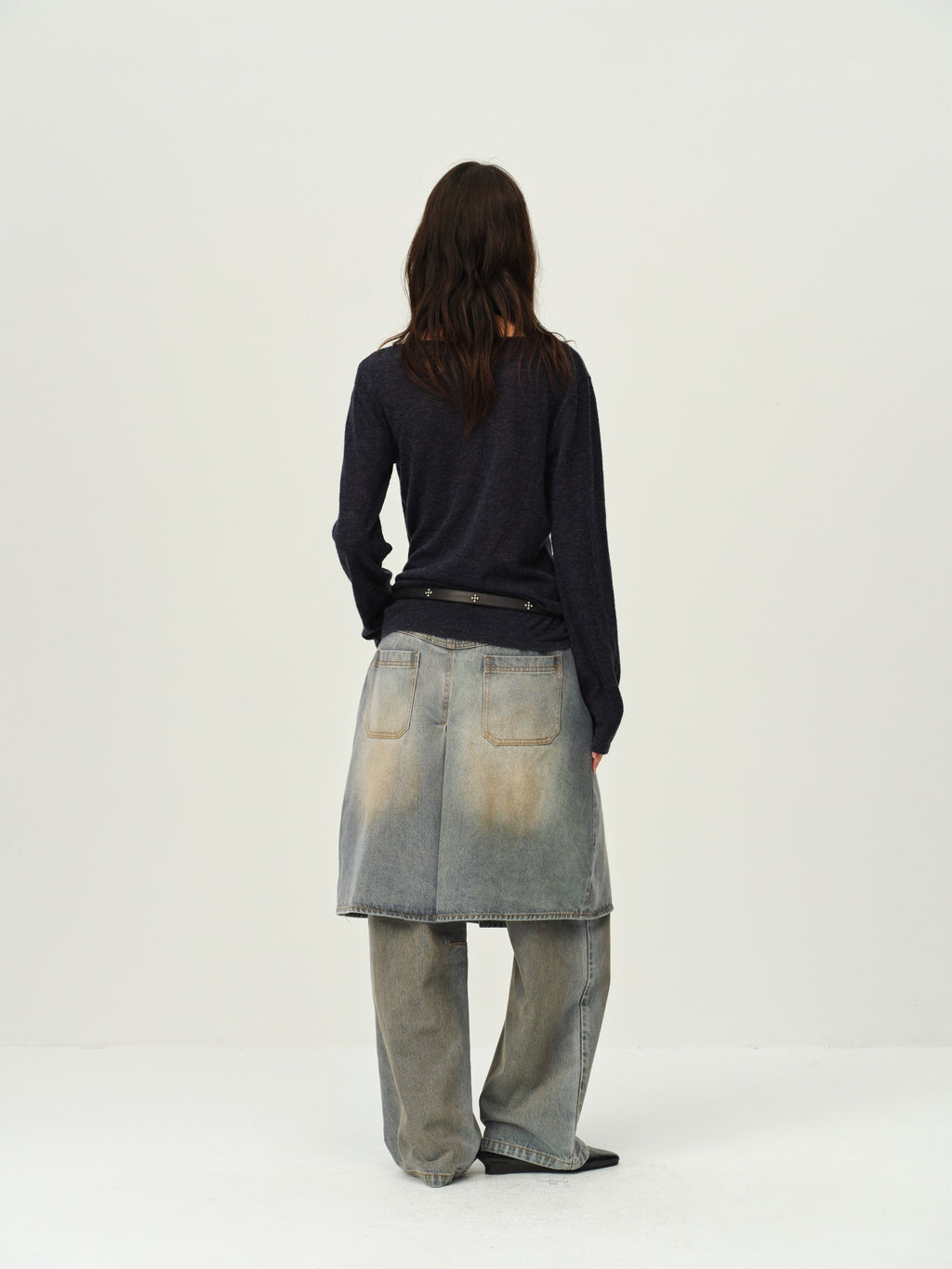 Faux Two-Piece Denim Culottes
