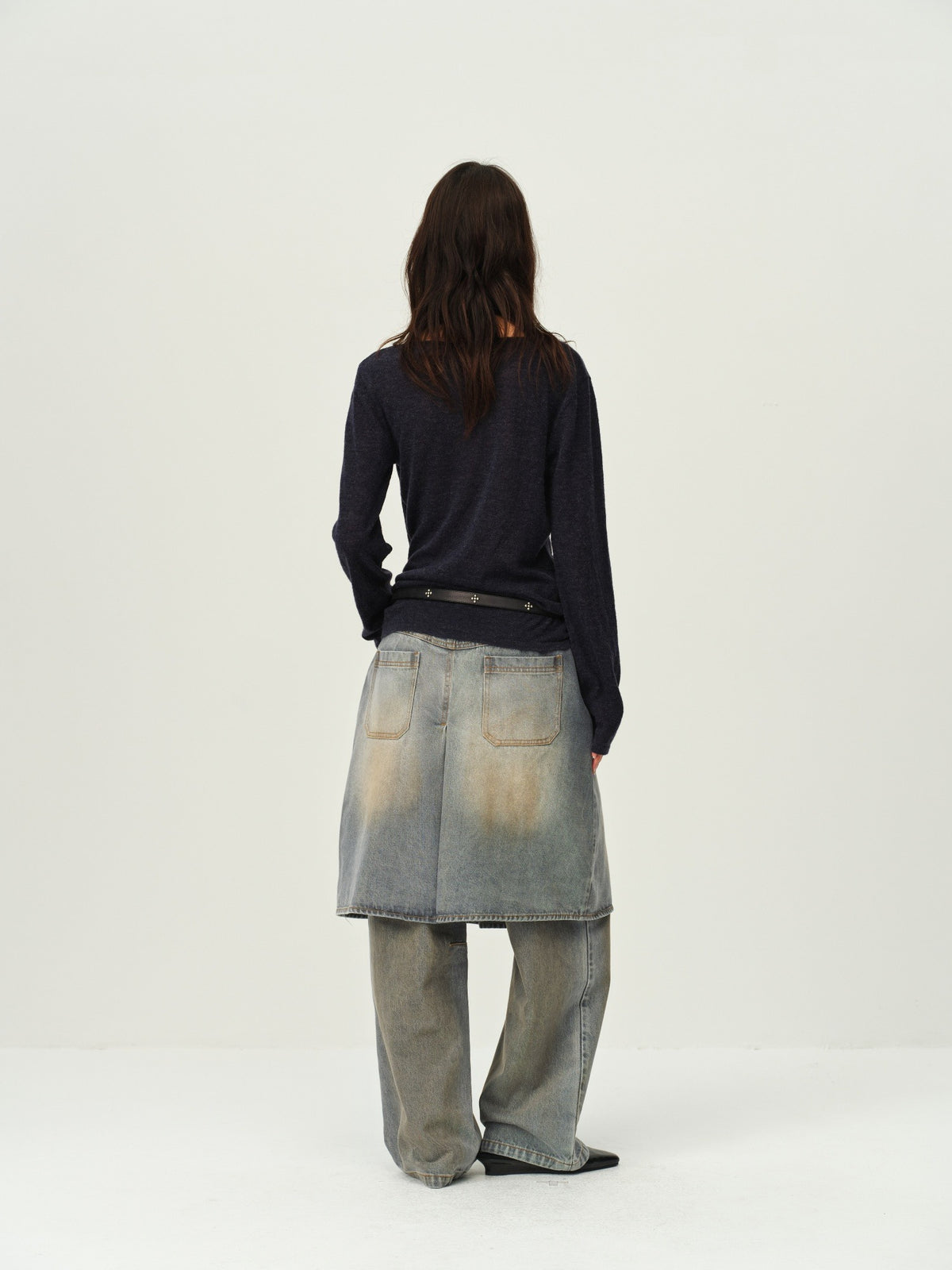 Faux Two-Piece Denim Culottes