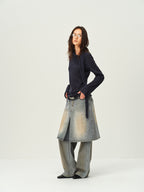 Wool Scarf-Collar Knit Sweater