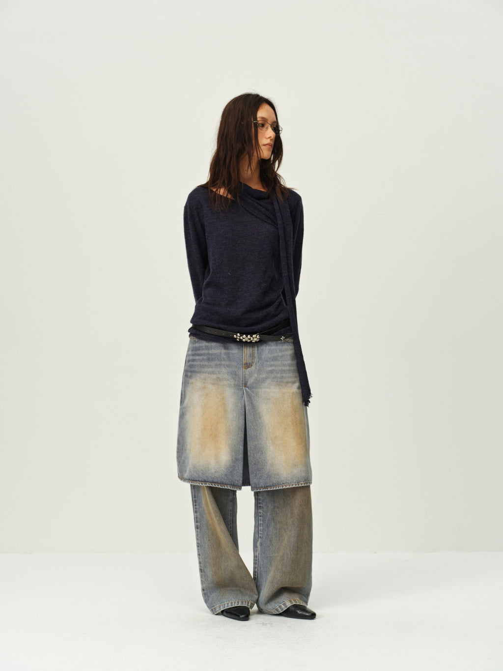 Faux Two-Piece Denim Culottes