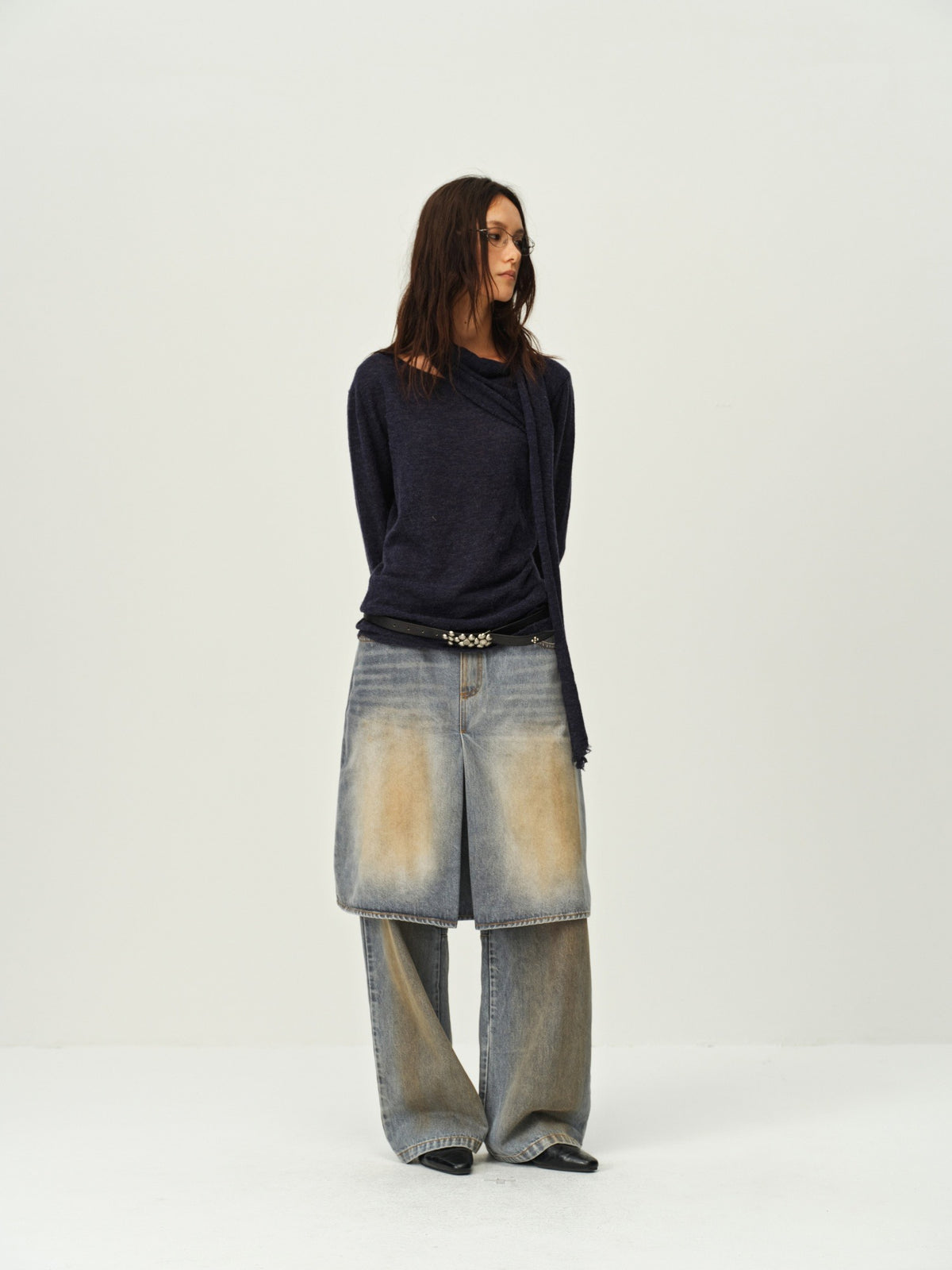Faux Two-Piece Denim Culottes