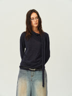 Wool Scarf-Collar Knit Sweater