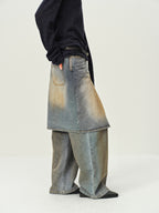 Faux Two-Piece Denim Culottes