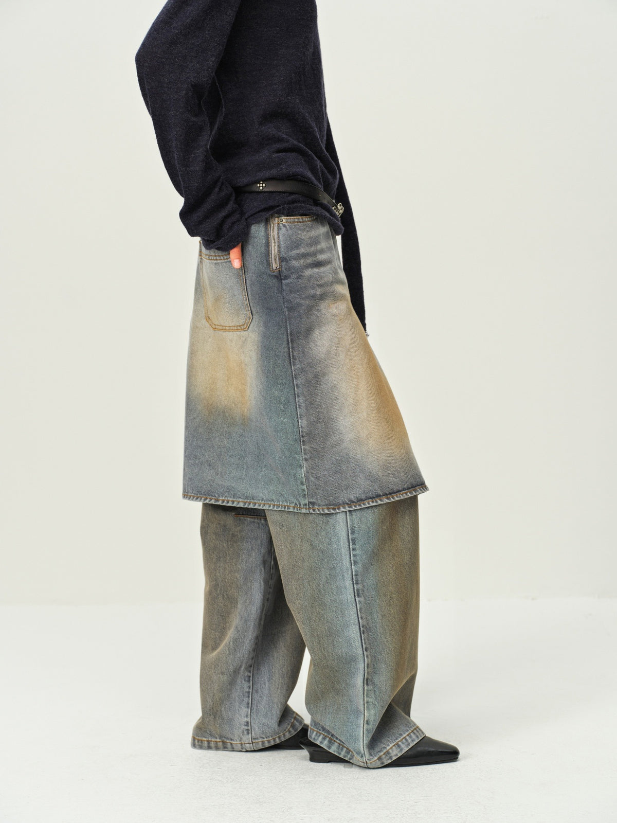 Faux Two-Piece Denim Culottes