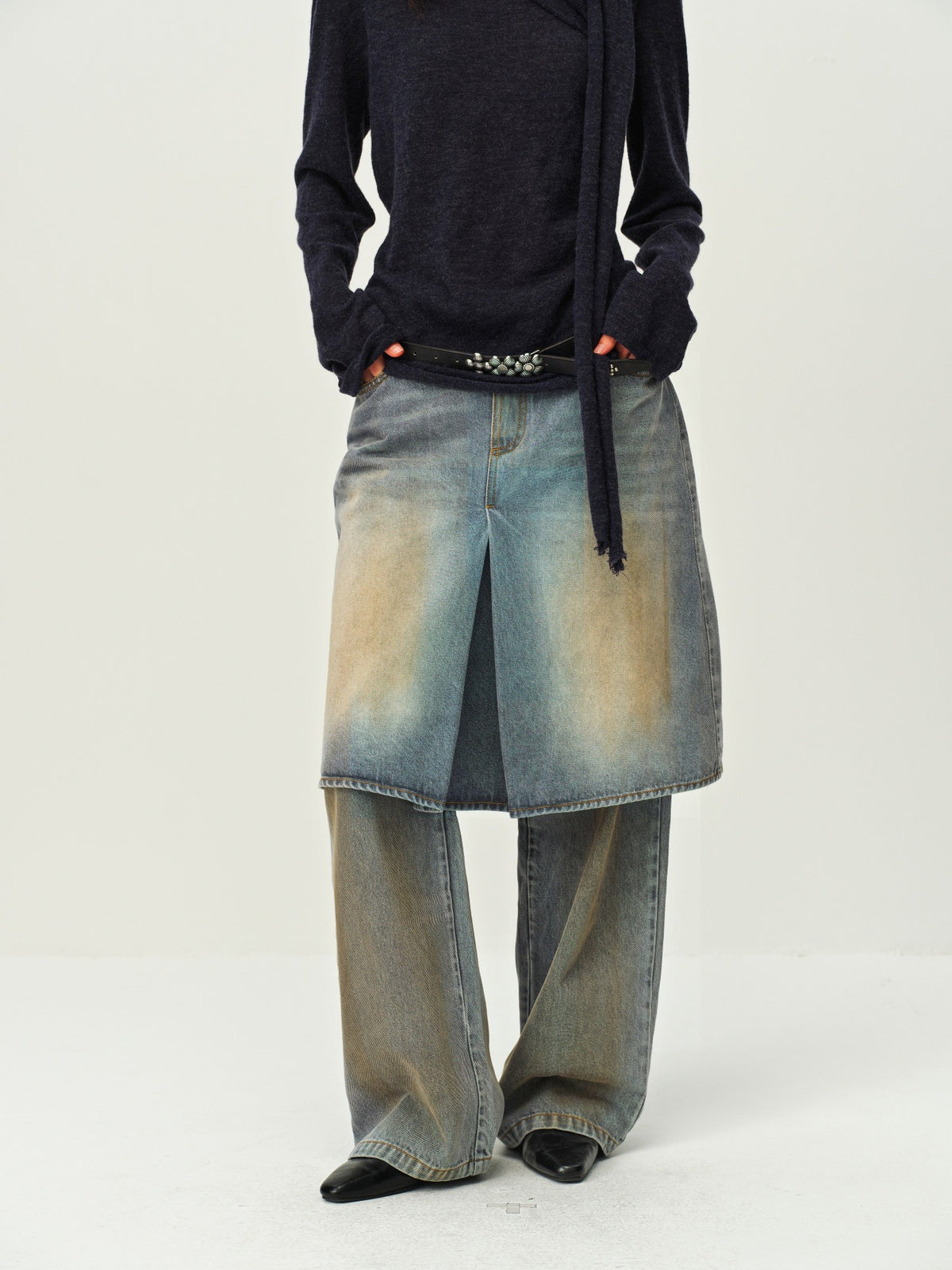 Faux Two-Piece Denim Culottes