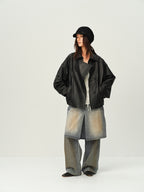 Gathered Hem Leather Jacket