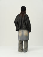 Gathered Hem Leather Jacket